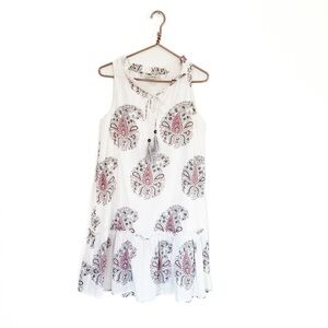 Fitzroy & Willa Womens Small Indian Voile Cotton White Medallion Floral Dress